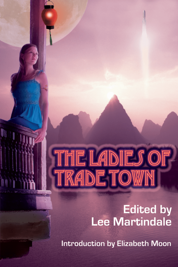 Cover art and design for the speculative fiction anthology The Ladies of Trade Town